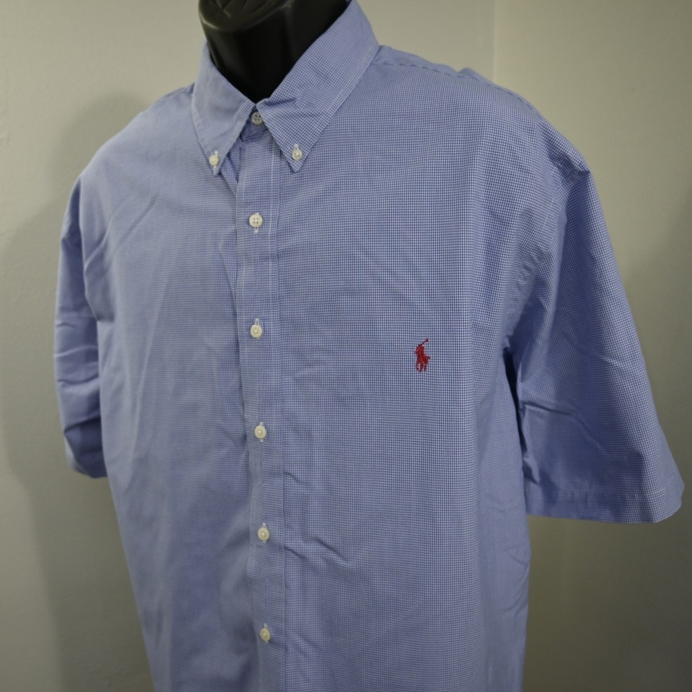 Ralph Lauren Button Up Mens XLT Classic Fit Blue Gingham Plaid Short Sleeve TALL